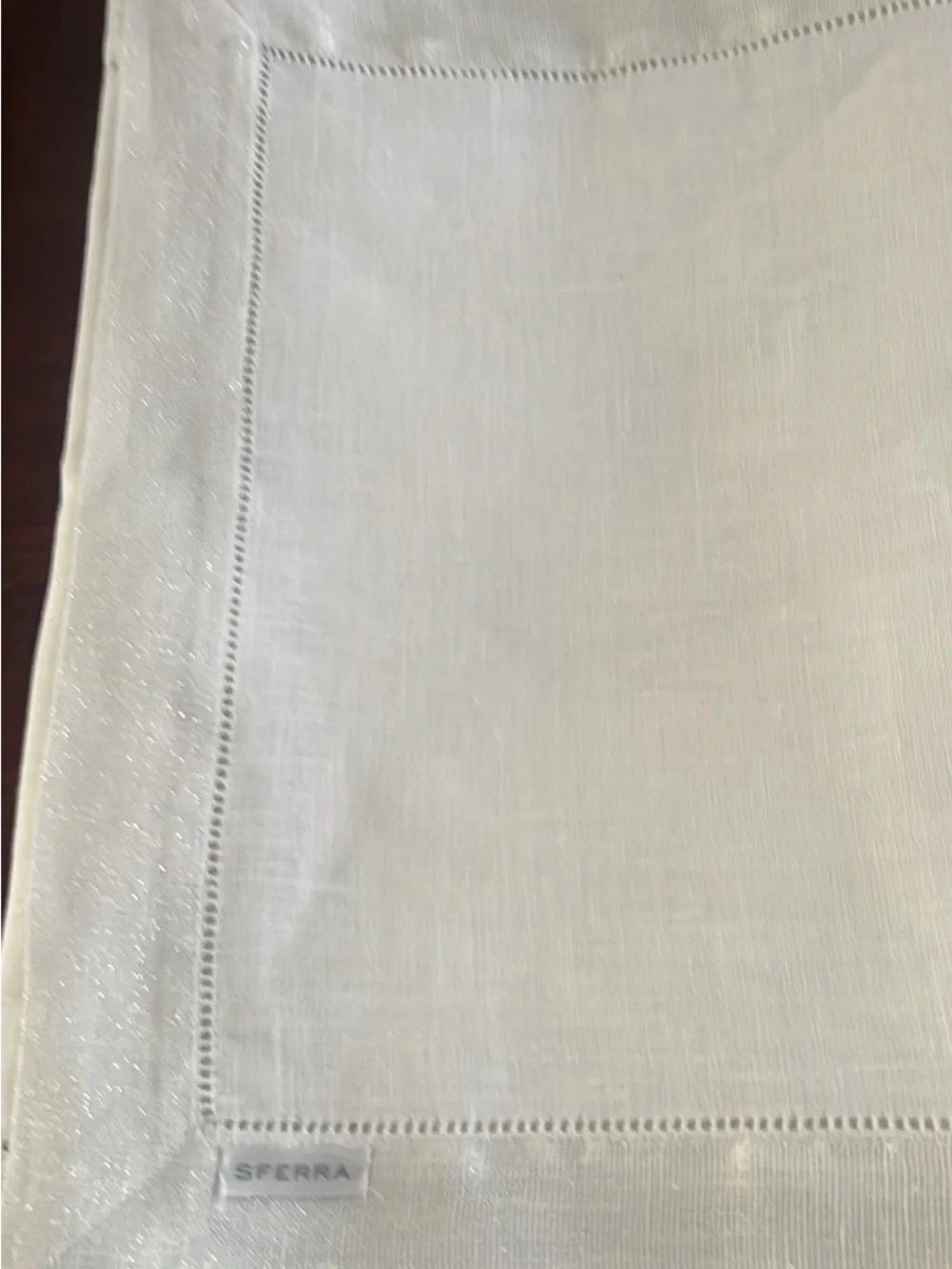 SFERRA White Linen Table Runner with Hemstitch Detail